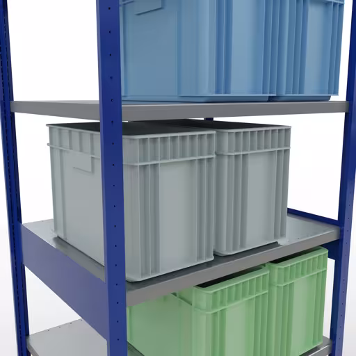 Abbildung Nr 15 des Artikels Grundregal, Fachbodenregal Stecksystem MULTIplus330, 2500 x 1000 x 800 mm (HxBxT), 6 Fachböden, Kreuzstrebe, RAL 5010 enzianblau/verzinkt aus der Produktgruppe Stecksystem von der Marke Schulte Lagertechnik