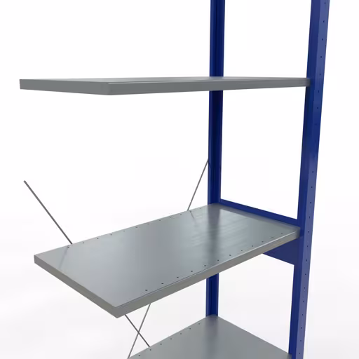 Anbauregal, Fachbodenregal Stecksystem MULTIplus150, 2500 x 750 x 400 mm (HxBxT), 6 Fachböden, Kreuzstrebe, RAL 5010 enzianblau/verzinkt/verzinkt von Schulte Lagertechnik aus der Kategorie Stecksystem
