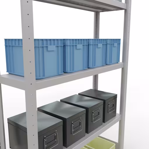 Produktbild Nr 13 des Artikels Grundregal, Fachbodenregal Stecksystem MULTIplus330, 2000 x 1000 x 300 mm (HxBxT), 5 Fachböden, Längenriegel, RAL 7035 lichtgrau Abbildung Nr 13 des Artikels Grundregal, Fachbodenregal Stecksystem MULTIplus330, 2000 x 1000 x 300 mm (HxBxT), 5 Fachböden, Längenriegel, RAL 7035 lichtgrau aus der Produktgruppe Stecksystem von der Marke Schulte Lagertechnik