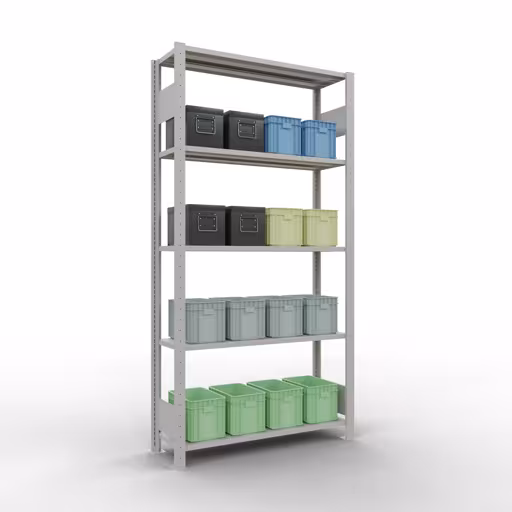 Grundregal, Fachbodenregal Stecksystem MULTIplus150, 2000 x 1000 x 300 mm (HxBxT), 5 Fachböden, Längenriegel, RAL 7035 lichtgrau von der Marke Schulte Lagertechnik aus der Produktreihe Stecksystem