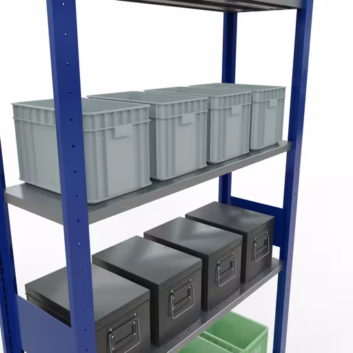 Grundregal, Fachbodenregal Stecksystem MULTIplus150, 3000 x 1000 x 300 mm (HxBxT), 7 Fachböden, Längenriegel, RAL 5010 enzianblau/verzinkt aus der Kategorie Grundregal mit der GTIN 4004514279651 Grundregal, Fachbodenregal Stecksystem MULTIplus150, 3000 x 1000 x 300 mm (HxBxT), 7 Fachböden, Längenriegel, RAL 5010 enzianblau/verzinkt von der Marke Schulte Lagertechnik aus der Produktreihe Stecksystem