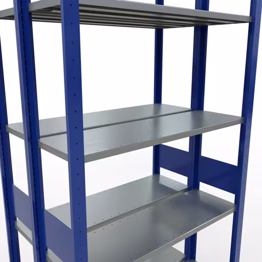 Produktbild Nr.7 des Artikels Grundregal, Doppelregal, Fachbodenregal Stecksystem MULTIplus150, 3000 x 1000 x (2x300) mm (HxBxT), 2x7 Fachböden, Längenriegel, RAL 5010 enzianblau aus der Produktreihe Fachbodenregale von der Marke Schulte Lagertechnik