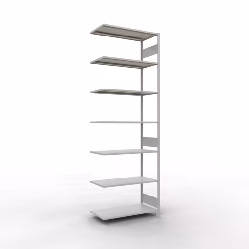 Anbauregal, Fachbodenregal Stecksystem MULTIplus85, 3000 x 1000 x 500 mm (HxBxT), 7 Fachböden, Längenriegel, RAL 7035 lichtgrau aus der Kategorie Anbauregal mit der Artikelnummer 33057-LR