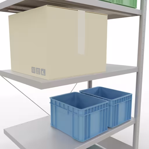 Abbildung Nr 15 des Artikels Anbauregal, Fachbodenregal Stecksystem MULTIplus330, 2000 x 1000 x 600 mm (HxBxT), 5 Fachböden, Kreuzstrebe, RAL 7035 lichtgrau aus der Produktgruppe Stecksystem von der Marke Schulte Lagertechnik