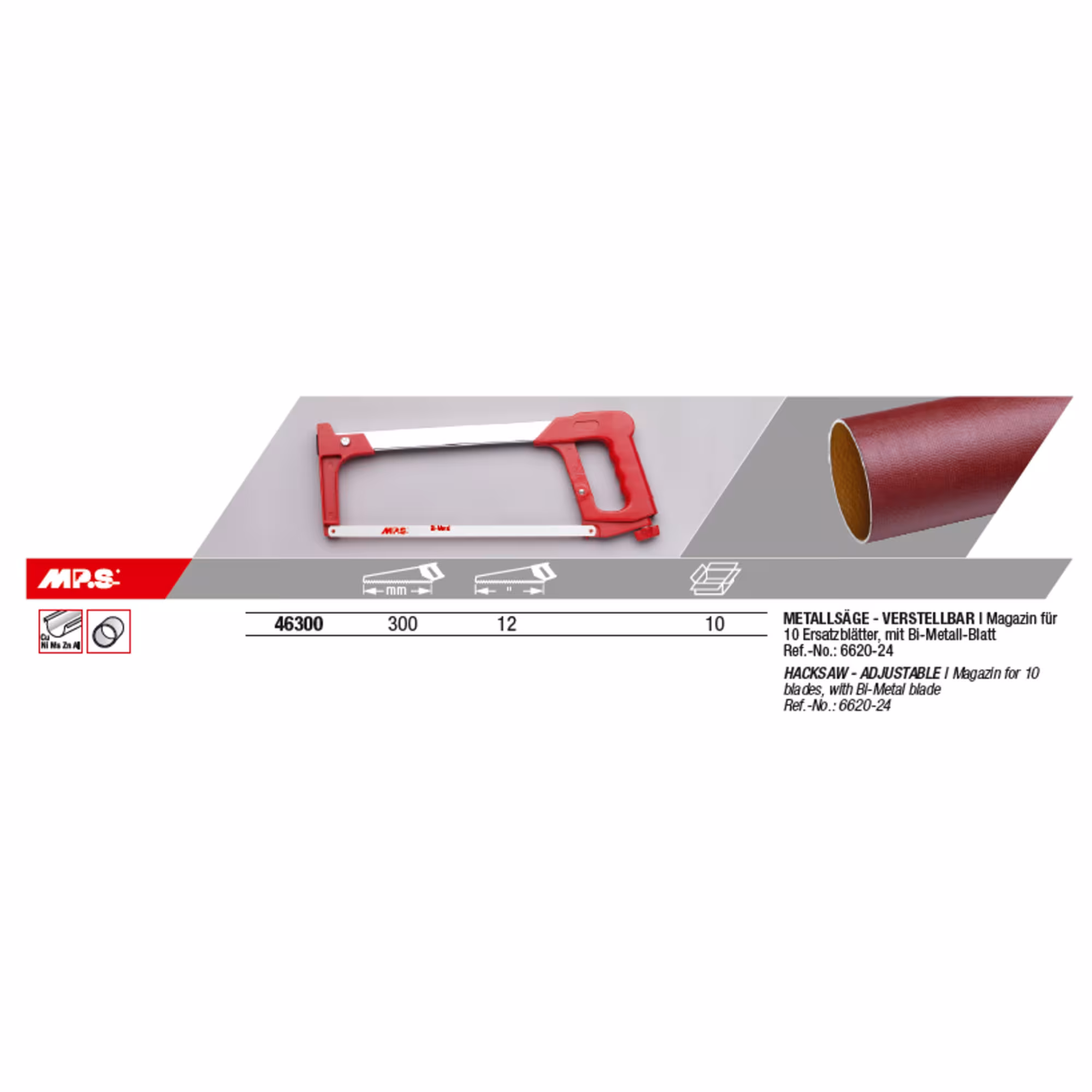 Handbügelsäge mit Ersatzmagazin Gesamtlänge 300mm von MPS mit der Artikelnr. 46300-LIG