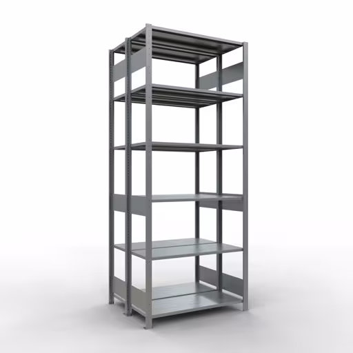 Grundregal, Doppelregal, Fachbodenregal Stecksystem MULTIplus150, 2500 x 1000 x (2x400) mm (HxBxT), 2x6 Fachböden, Längenriegel, verzinkt aus der Kategorie Doppelregale mit der Artikelnummer 17841