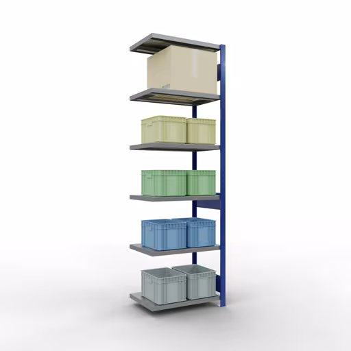 Produktbild Nr 15 des Artikels Anbauregal, Fachbodenregal Stecksystem MULTIplus250, 2500 x 750 x 500 mm (HxBxT), 6 Fachböden, Längenriegel, RAL 5010 enzianblau/verzinkt/verzinkt Abbildung Nr 15 des Artikels Anbauregal, Fachbodenregal Stecksystem MULTIplus250, 2500 x 750 x 500 mm (HxBxT), 6 Fachböden, Längenriegel, RAL 5010 enzianblau/verzinkt/verzinkt aus der Produktgruppe Stecksystem von der Marke Schulte Lagertechnik