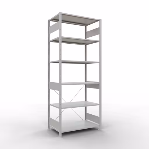 Grundregal, Fachbodenregal Stecksystem MULTIplus150, 2500 x 1000 x 600 mm (HxBxT), 6 Fachböden, Kreuzstrebe, RAL 7035 lichtgrau aus der Kategorie Grundregal mit der Artikelnummer 32661