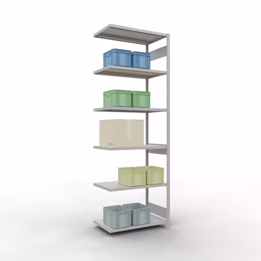 Anbauregal, Fachbodenregal Stecksystem MULTIplus250, 3000 x 1000 x 600 mm (HxBxT), 7 Fachböden, Längenriegel, RAL 7035 lichtgrau von Schulte Lagertechnik mit der Artikelnr. 32867-LR