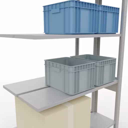 Anbauregal, Doppelregal, Fachbodenregal Stecksystem MULTIplus150, 2500 x 1000 x (2x300) mm (HxBxT), 2x6 Fachböden, Längenriegel, RAL 7035 lichtgrau von der Marke Schulte Lagertechnik aus der Produktreihe Fachbodenregale