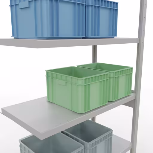 Abbildung Nr 13 des Artikels Anbauregal, Fachbodenregal Stecksystem MULTIplus330, 2500 x 1000 x 500 mm (HxBxT), 6 Fachböden, Kreuzstrebe, RAL 7035 lichtgrau aus der Produktgruppe Stecksystem von der Marke Schulte Lagertechnik