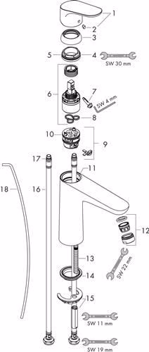 Hansgrohe Einhebel-Waschtischmischer FOCUS 100 Nennweite 15 Zugstangen-Ablaufgarnitur G 1 1/4 Zoll chrom