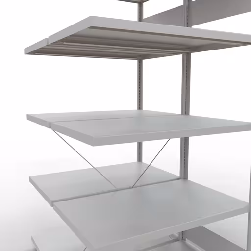 Anbauregal, Doppelregal, Fachbodenregal Stecksystem MULTIplus250, 2000 x 1000 x (2x600) mm (HxBxT), 2x5 Fachböden, Kreuzstrebe, RAL 7035 lichtgrau von der Marke Schulte Lagertechnik aus der Produktreihe Fachbodenregale