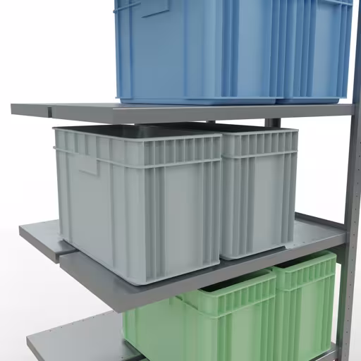 Anbauregal, Doppelregal, Fachbodenregal Stecksystem MULTIplus250, 2500 x 1000 x (2x400) mm (HxBxT), 2x6 Fachböden, Längenriegel, verzinkt von Schulte Lagertechnik mit der Artikelnr. 17946