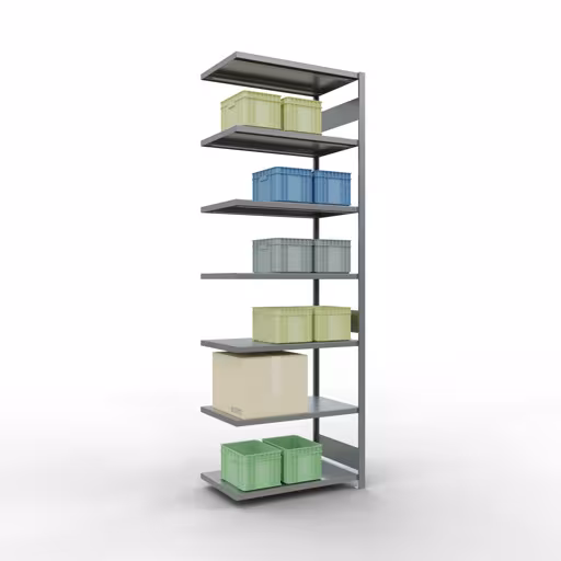 Produktbild Nr 13 des Artikels Anbauregal, Fachbodenregal Stecksystem MULTIplus330, 3000 x 1000 x 600 mm (HxBxT), 7 Fachböden, Längenriegel, verzinkt Abbildung Nr 13 des Artikels Anbauregal, Fachbodenregal Stecksystem MULTIplus330, 3000 x 1000 x 600 mm (HxBxT), 7 Fachböden, Längenriegel, verzinkt aus der Produktgruppe Stecksystem von der Marke Schulte Lagertechnik