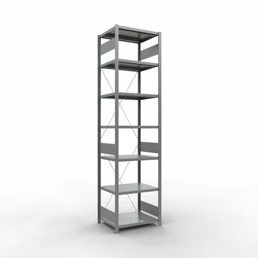 Grundregal, Fachbodenregal Stecksystem MULTIplus250, 3000 x 750 x 600 mm (HxBxT), 7 Fachböden, Kreuzstrebe, verzinkt von der Marke Schulte Lagertechnik aus der Produktreihe Stecksystem