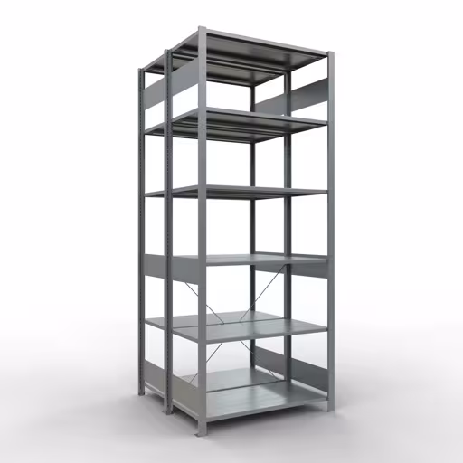 Grundregal, Doppelregal, Fachbodenregal Stecksystem MULTIplus150, 2500 x 1000 x (2x500) mm (HxBxT), 2x6 Fachböden, Kreuzstrebe, verzinkt aus der Kategorie Doppelregale mit der Artikelnummer 13751