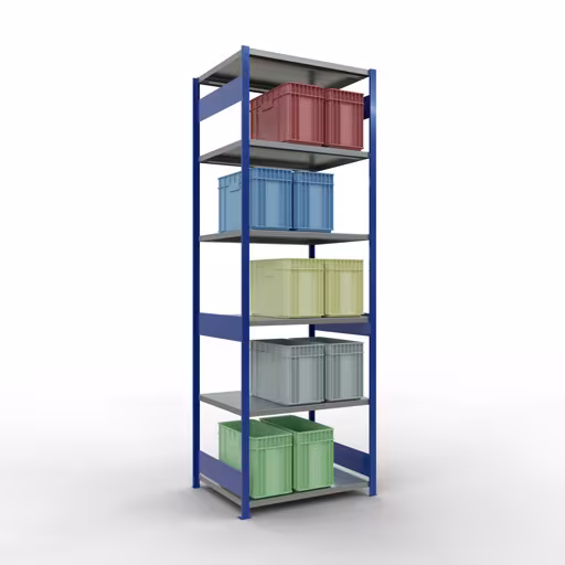 Grundregal, Fachbodenregal Stecksystem MULTIplus250, 3000 x 1000 x 800 mm (HxBxT), 7 Fachböden, Längenriegel, RAL 5010 enzianblau/verzinkt von der Marke Schulte Lagertechnik aus der Produktreihe Stecksystem