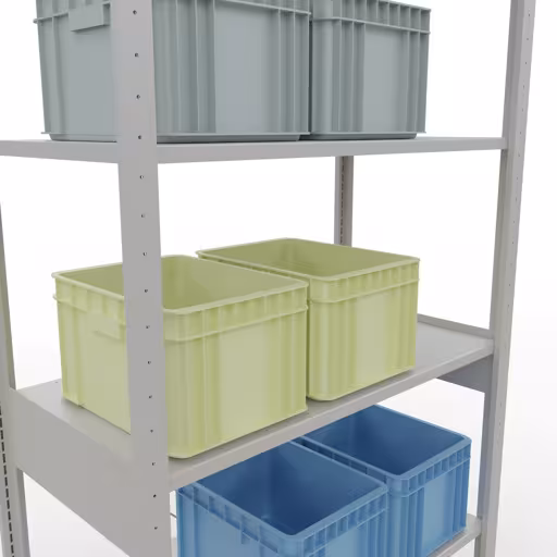 Abbildung Nr 15 des Artikels Grundregal, Fachbodenregal Stecksystem MULTIplus150, 2500 x 1000 x 500 mm (HxBxT), 6 Fachböden, Kreuzstrebe, RAL 7035 lichtgrau aus der Produktgruppe Stecksystem von der Marke Schulte Lagertechnik