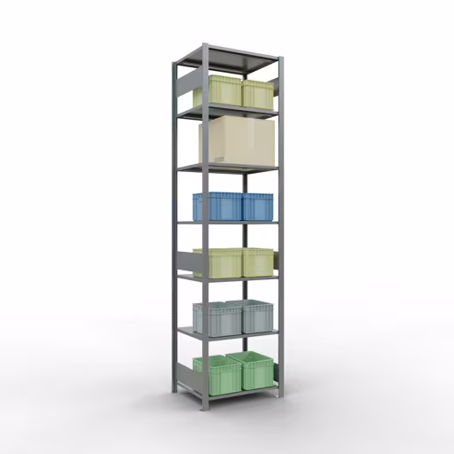 Grundregal, Fachbodenregal Stecksystem MULTIplus150, 3000 x 750 x 600 mm (HxBxT), 7 Fachböden, Längenriegel, verzinkt von Schulte Lagertechnik mit der Artikelnr. 12762-75-LR