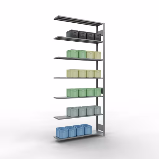 Andere Ansicht des Artikels Anbauregal, Fachbodenregal Stecksystem MULTIplus150, 3000 x 1300 x 300 mm (HxBxT), 7 Fachböden, Längenriegel, verzinkt aus der Kategorie Anbauregal