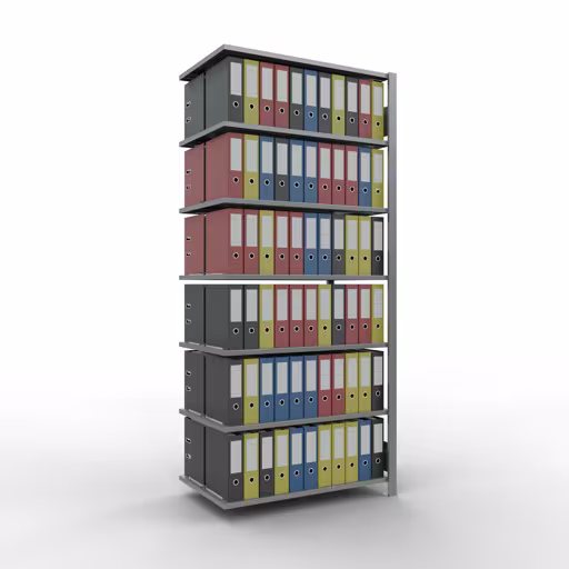 Abbildung Nr 12 des Artikels Anbauregal, Büro-Fachbodenregal Stecksystem MULTIplus150, 2300 x 1000 x 600 mm (HxBxT), 7 Fachböden, Längenriegel, verzinkt, mit Mittelanschlag aus der Produktgruppe Büroregale von der Marke Schulte Lagertechnik
