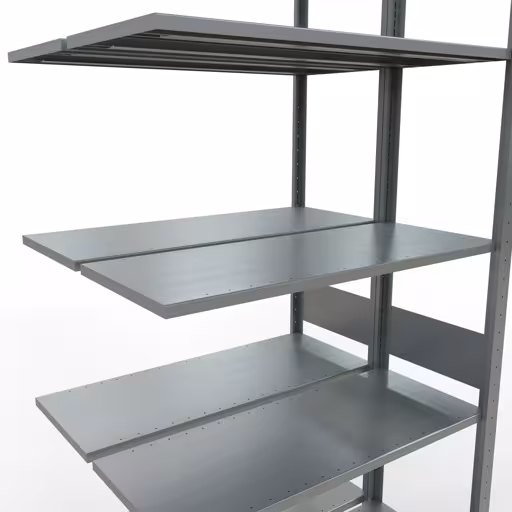 Anbauregal, Doppelregal, Fachbodenregal Stecksystem MULTIplus150, 3000 x 1000 x (2x400) mm (HxBxT), 2x7 Fachböden, Längenriegel, verzinkt von Schulte Lagertechnik mit der Artikelnr. 17847