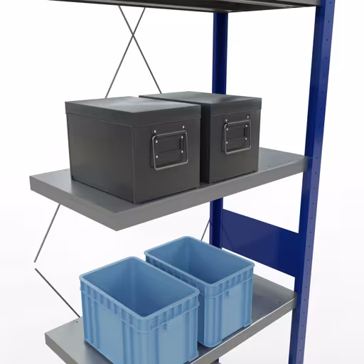 Abbildung Nr 15 des Artikels Anbauregal, Fachbodenregal Stecksystem MULTIplus250, 3000 x 750 x 400 mm (HxBxT), 7 Fachböden, Kreuzstrebe, RAL 5010 enzianblau/verzinkt/verzinkt aus der Produktgruppe Stecksystem von der Marke Schulte Lagertechnik