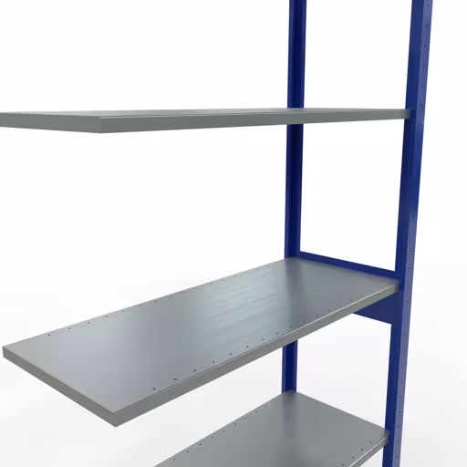 Zusatzbild des Artikels Anbauregal, Fachbodenregal Stecksystem MULTIplus150, 2500 x 1000 x 400 mm (HxBxT), 6 Fachböden, Längenriegel, RAL 5010 enzianblau/verzinkt aus Anbauregal