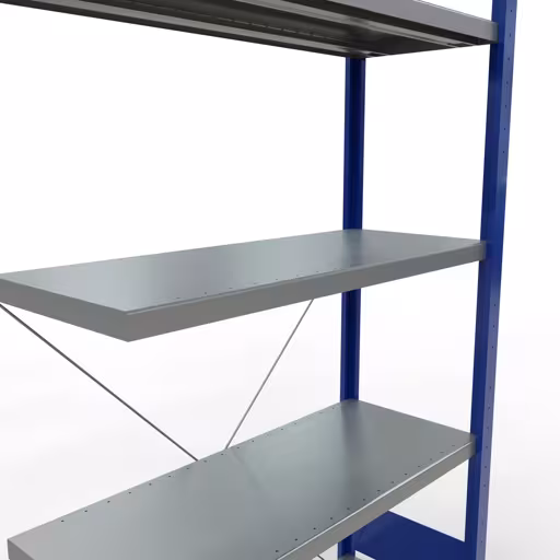 Produktbild Nr.11 des Artikels Anbauregal, Fachbodenregal Stecksystem MULTIplus250, 2000 x 1000 x 400 mm (HxBxT), 5 Fachböden, Kreuzstrebe, RAL 5010 enzianblau/verzinkt aus der Produktreihe Stecksystem von der Marke Schulte Lagertechnik