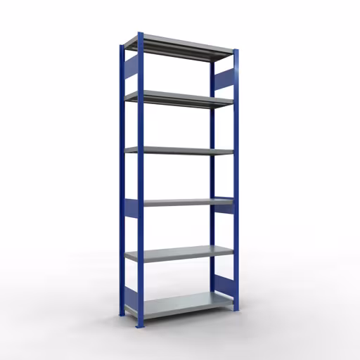 Grundregal, Fachbodenregal Stecksystem MULTIplus250, 2500 x 1000 x 400 mm (HxBxT), 6 Fachböden, Längenriegel, RAL 5010 enzianblau/verzinkt aus der Kategorie Grundregal mit der Artikelnummer 12941-LR-B
