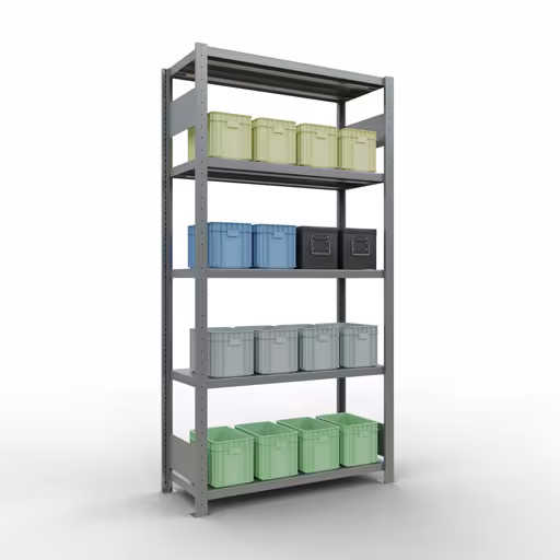 Produktbild Nr.15 des Artikels Grundregal, Fachbodenregal Stecksystem MULTIplus250, 2000 x 1000 x 400 mm (HxBxT), 5 Fachböden, Längenriegel, verzinkt aus der Produktreihe Stecksystem von der Marke Schulte Lagertechnik