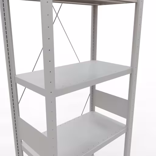 Grundregal, Fachbodenregal Stecksystem MULTIplus250, 3000 x 750 x 400 mm (HxBxT), 7 Fachböden, Kreuzstrebe, RAL 7035 lichtgrau von der Marke Schulte Lagertechnik aus der Produktreihe Stecksystem