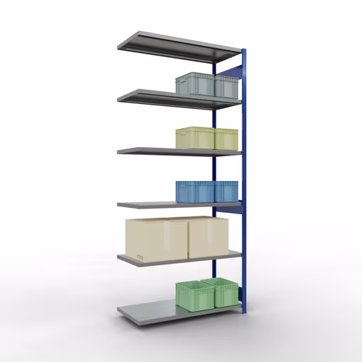 Abbildung Nr 12 des Artikels Anbauregal, Fachbodenregal Stecksystem MULTIplus250, 3000 x 1300 x 600 mm (HxBxT), 7 Fachböden, Längenriegel, RAL 5010 enzianblau/verzinkt aus der Produktgruppe Stecksystem von der Marke Schulte Lagertechnik