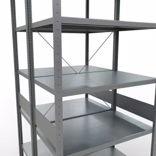 Produktbild Nr.6 des Artikels Grundregal, Doppelregal, Fachbodenregal Stecksystem MULTIplus250, 3000 x 1000 x (2x600) mm (HxBxT), 2x7 Fachböden, Kreuzstrebe, verzinkt aus der Produktreihe Fachbodenregale von der Marke Schulte Lagertechnik