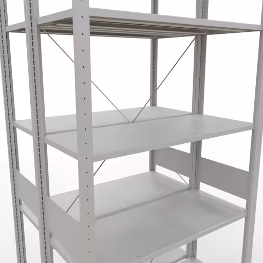 Grundregal, Doppelregal, Fachbodenregal Stecksystem MULTIplus150, 3000 x 1000 x (2x800) mm (HxBxT), 2x7 Fachböden, Kreuzstrebe, RAL 7035 lichtgrau von der Marke Schulte Lagertechnik aus der Produktreihe Fachbodenregale