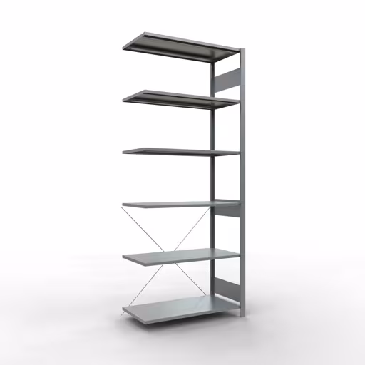 Anbauregal, Fachbodenregal Stecksystem MULTIplus150, 2500 x 1000 x 500 mm (HxBxT), 6 Fachböden, Kreuzstrebe, verzinkt aus der Kategorie Anbauregal mit der Artikelnummer 12756