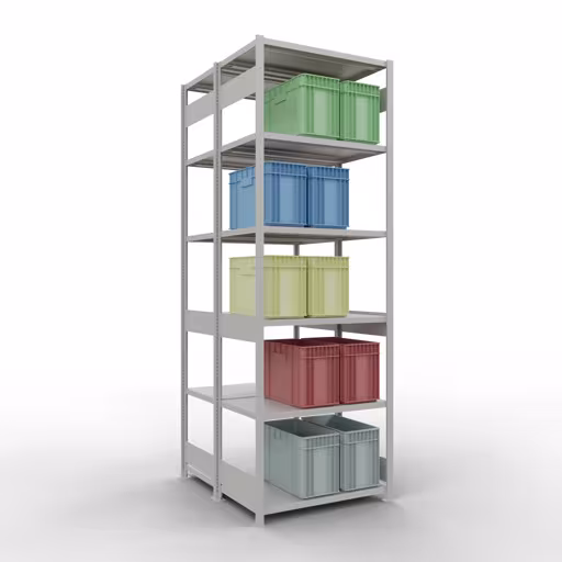 Grundregal, Doppelregal, Fachbodenregal Stecksystem MULTIplus250, 3000 x 1000 x (2x600) mm (HxBxT), 2x7 Fachböden, Längenriegel, RAL 7035 lichtgrau von Schulte Lagertechnik mit der Artikelnr. 33262