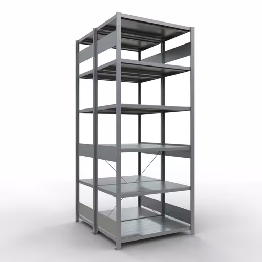 Grundregal, Doppelregal, Fachbodenregal Stecksystem MULTIplus250, 2500 x 1000 x (2x600) mm (HxBxT), 2x6 Fachböden, Kreuzstrebe, verzinkt aus der Kategorie Doppelregale mit der Artikelnummer 14261-G