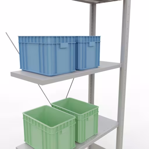Produktbild Nr.13 des Artikels Anbauregal, Fachbodenregal Stecksystem MULTIplus150, 2000 x 750 x 300 mm (HxBxT), 5 Fachböden, Kreuzstrebe, RAL 7035 lichtgrau aus der Produktreihe Stecksystem von der Marke Schulte Lagertechnik