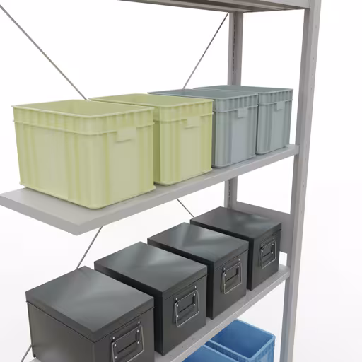 Anbauregal, Eckregal (Feld C) 3000 x 1000 x 300, 7 Fachböden, Kreuzstrebe, RAL 7035 lichtgrau aus der Kategorie Eckregale mit der GTIN 4004514241429 Anbauregal, Eckregal (Feld C) 3000 x 1000 x 300, 7 Fachböden, Kreuzstrebe, RAL 7035 lichtgrau von der Marke Schulte Lagertechnik aus der Produktreihe Fachbodenregale