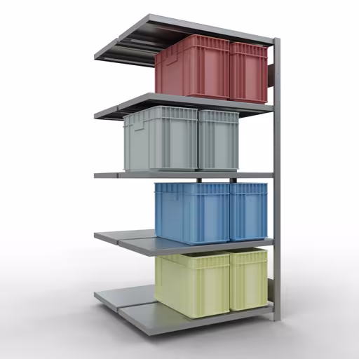 Anbauregal, Doppelregal, Fachbodenregal Stecksystem MULTIplus250, 2000 x 1000 x (2x500) mm (HxBxT), 2x5 Fachböden, Längenriegel, verzinkt von der Marke Schulte Lagertechnik aus der Produktreihe Fachbodenregale