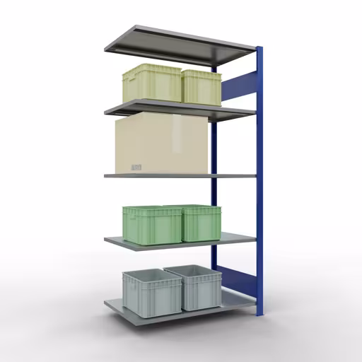Anbauregal, Fachbodenregal Stecksystem MULTIplus85, 2000 x 1000 x 600 mm (HxBxT), 5 Fachböden, Längenriegel, RAL 5010 enzianblau von der Marke Schulte Lagertechnik aus der Produktreihe Stecksystem