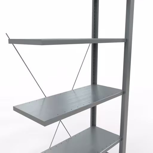 Anbauregal, Büro-Fachbodenregal Stecksystem MULTIplus85, 2000 x 750 x 300 mm (HxBxT), 6 Fachböden, Kreuzstrebe, verzinkt, ohne Anschlagleiste von Schulte Lagertechnik aus der Kategorie Büroregale
