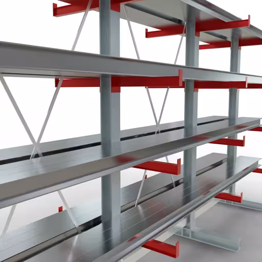 Produktbild Nr 11 des Artikels K 3000 Komplettregal, doppelseitig, 2500 x 3900 x 500 mm, RAL 7001 / RAL 3000, 5 Lagerebenen Abbildung Nr 11 des Artikels K 3000 Komplettregal, doppelseitig, 2500 x 3900 x 500 mm, RAL 7001 / RAL 3000, 5 Lagerebenen aus der Produktgruppe Kragarmregale von der Marke Schulte Lagertechnik