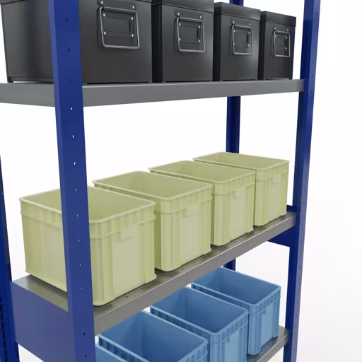 Abbildung Nr 15 des Artikels Grundregal, Fachbodenregal Stecksystem MULTIplus330, 2500 x 1000 x 300 mm (HxBxT), 6 Fachböden, Längenriegel, RAL 5010 enzianblau/verzinkt aus der Produktgruppe Stecksystem von der Marke Schulte Lagertechnik