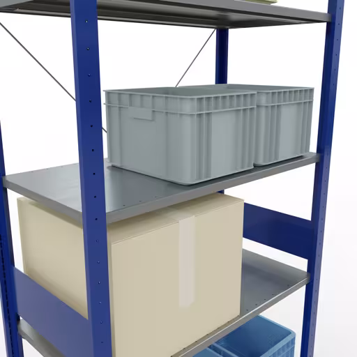 Produktbild Nr 13 des Artikels Grundregal, Fachbodenregal Stecksystem MULTIplus85, 3000 x 1000 x 500 mm (HxBxT), 7 Fachböden, Kreuzstrebe, RAL 5010 enzianblau Abbildung Nr 13 des Artikels Grundregal, Fachbodenregal Stecksystem MULTIplus85, 3000 x 1000 x 500 mm (HxBxT), 7 Fachböden, Kreuzstrebe, RAL 5010 enzianblau aus der Produktgruppe Stecksystem von der Marke Schulte Lagertechnik