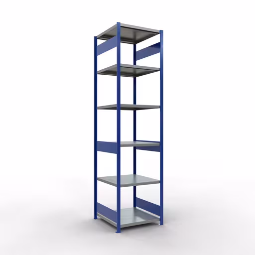 Grundregal, Fachbodenregal Stecksystem MULTIplus250, 3000 x 750 x 800 mm (HxBxT), 7 Fachböden, Längenriegel, RAL 5010 enzianblau/verzinkt/verzinkt aus der Kategorie Grundregal mit der Artikelnummer 12982-75-LR-B