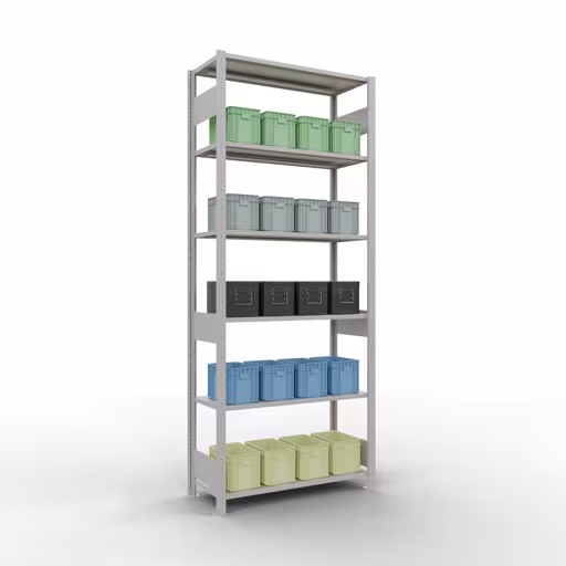 Abbildung Nr 13 des Artikels Grundregal, Fachbodenregal Stecksystem MULTIplus85, 2500 x 1000 x 400 mm (HxBxT), 6 Fachböden, Längenriegel, RAL 7035 lichtgrau aus der Produktgruppe Stecksystem von der Marke Schulte Lagertechnik