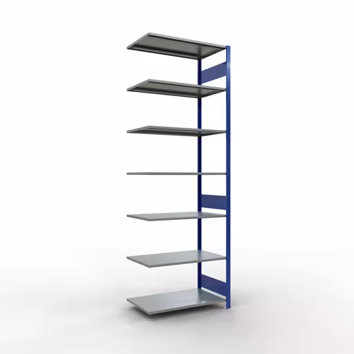 Anbauregal, Fachbodenregal Stecksystem MULTIplus85, 3000 x 1000 x 600 mm (HxBxT), 7 Fachböden, Längenriegel, RAL 5010 enzianblau aus der Kategorie Anbauregal mit der Artikelnummer 13167-LR-B